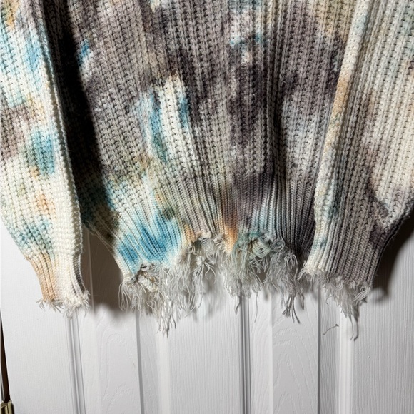 Main Strip Tie Dye Sweater Pullover V-neck Raw Hem Size M - Picture 2 of 12